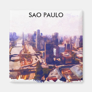 Prachtig Sao Paulo Brazilië skyline schilderij Magneet