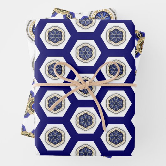 Prachtig Scheepvaart Marine Wit en Goud Inpakpapier Vel (In situ)