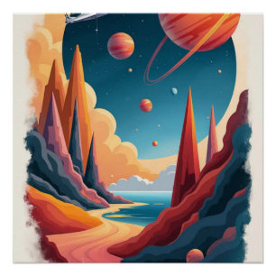 Prachtig Space Poster thema met landschap Perfect Poster
