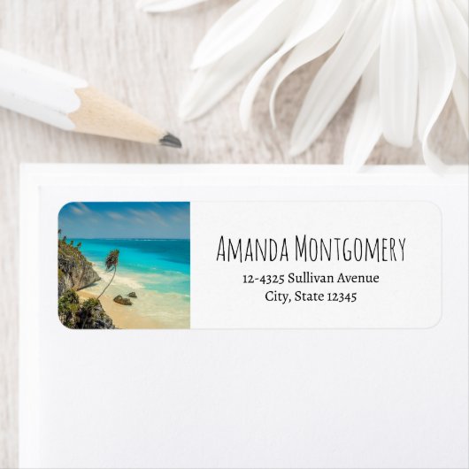 Prachtig tropisch paradijs zandstrand etiket (Insitu)