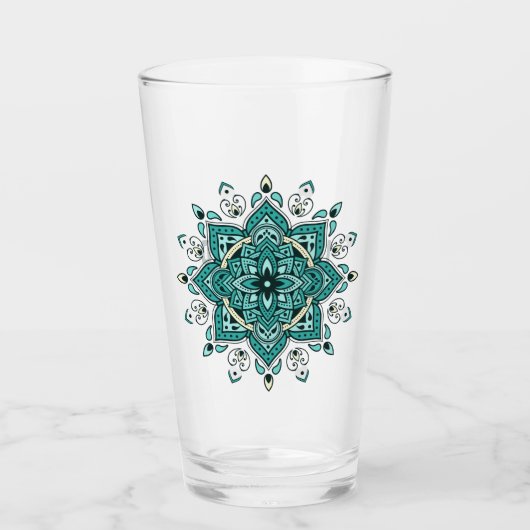 Prachtig turquoise mandala design glas (Voorkant)