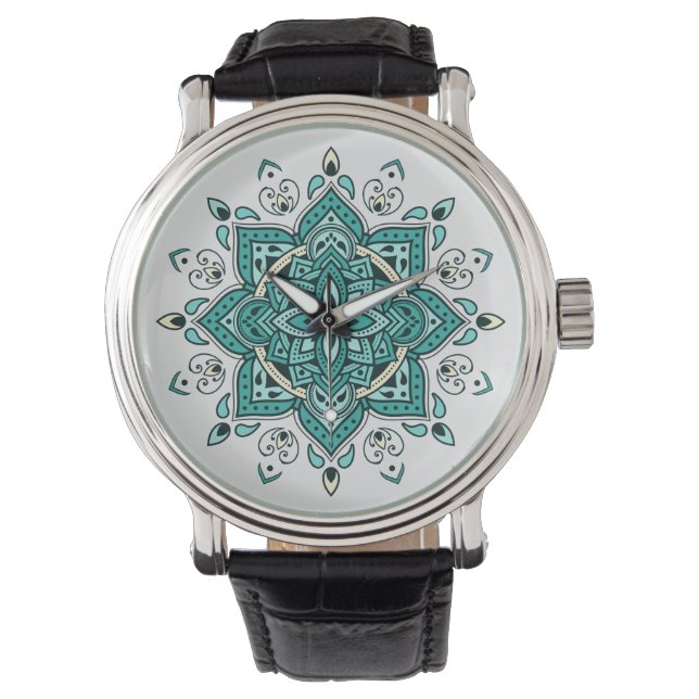 Prachtig turquoise mandala design horloge (Voorkant)