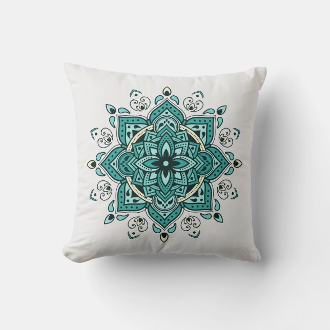 Prachtig turquoise mandala design kussen (Voorkant)