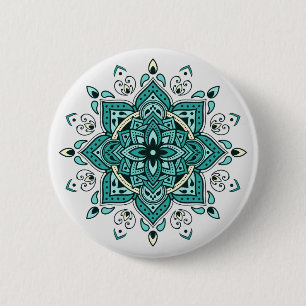 Prachtig turquoise mandala design ronde button 5,7 cm