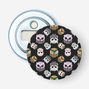 Prachtig uilpatroon op zwarte achtergrond button flesopener