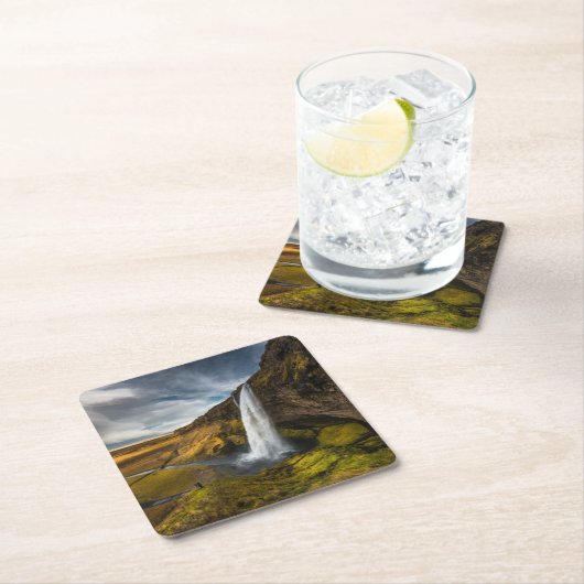 Prachtig Uitzicht van het landschap van Seljalands Vierkante Kartonnen Onderzetter (Insitu)