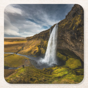 Prachtig Uitzicht van het landschap van Seljalands Vierkante Kartonnen Onderzetter