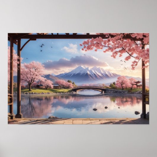 Prachtig van Sunset Japanse Sakura Tree Poster (Voorkant)