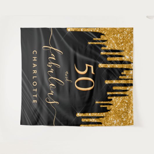 Prachtig verjaardagsfeest glitters zwart gouden sa wandkleed (Voorkant (horizontaal))