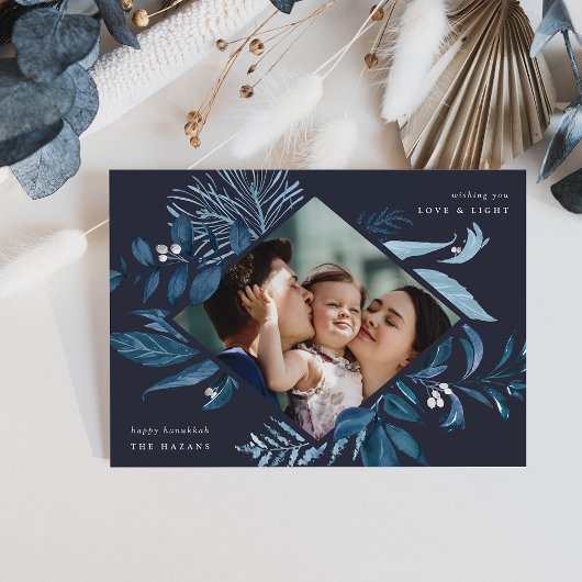 Prachtig | Waterverf Botanische Hanukkah Foto Feestdagenkaart