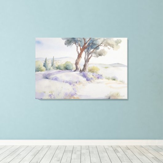 Prachtig Waterverf Provence landschap Canvas Afdruk (Insitu (Houten vloer))