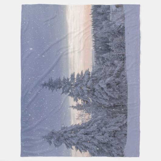 Prachtig winterlandschap als het sneeuwt fleece deken (Voorkant)