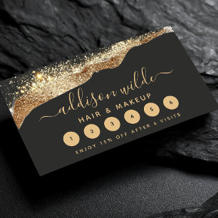 Prachtig zwart en goud glitter trendy script klantenkaartje