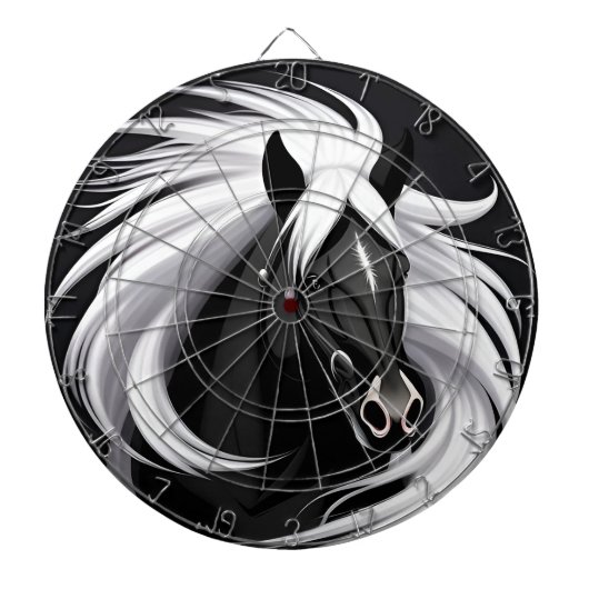 Prachtig zwart paard dartbord (Voorkant)