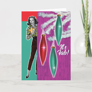 Prachtige 1960s Mode Gal Retro Kerstkaarten Feestdagen Kaart