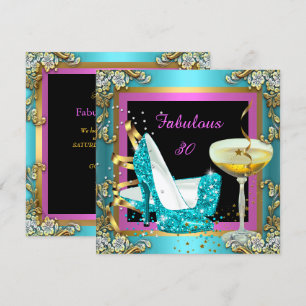 Prachtige 30 Roze Turquoise Goud Champagne Verjaar Kaart