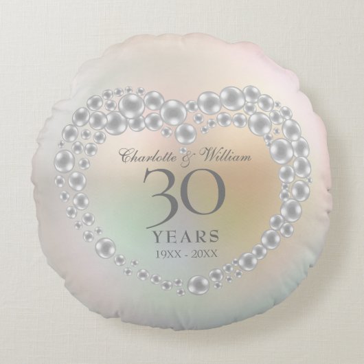 Prachtige 30e Jubileum uit Pearl Rond Kussen (Voorkant)