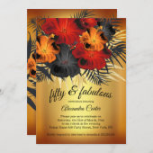 Prachtige 50 Goud Rood Oranje Zwarte Hibiscus fuif Kaart (Voorkant / Achterkant)