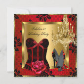 Prachtige 50 rode hakken kroonluchter roze kanten kaart (Voorkant)