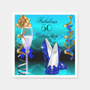 Prachtige 50 Royal Blauw Turkoois Goud Verjaardags Servetten
