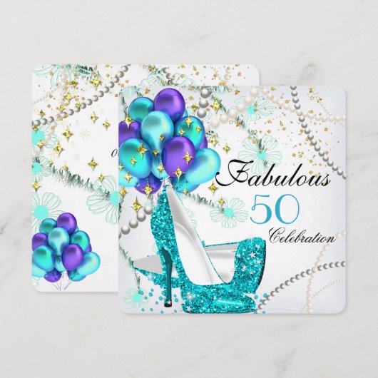 Prachtige 50 Teal Blauwe Hoge Hakken Bloemrijke Ve Kaart (Voorkant / Achterkant)