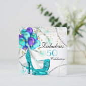 Prachtige 50 Teal Blauwe Hoge Hakken Bloemrijke Ve Kaart (Staand voorkant)