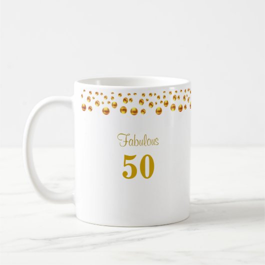 Prachtige 50e verjaardag & gouden confetti op wit koffiemok (Links)