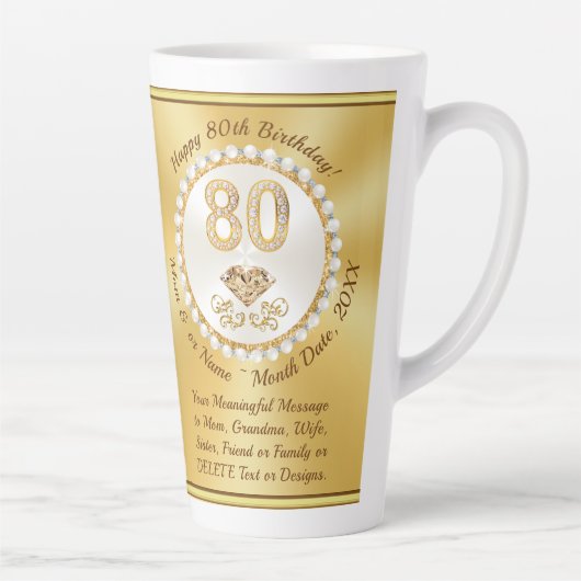 Prachtige, 80ste Verjaardag Mokken, voor Lattes, K Latte Mok (Rechts)