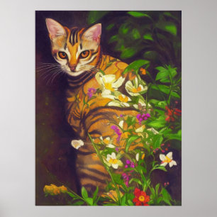 Prachtige Abyssiniaanse kat in een midnight Garden Poster