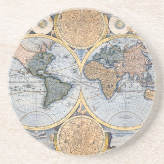 Prachtige Antiek Atlas Map Zandsteen Onderzetter