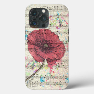 Prachtige antiek muzieknoten voor papaverbloemen iPhone 13 pro hoesje