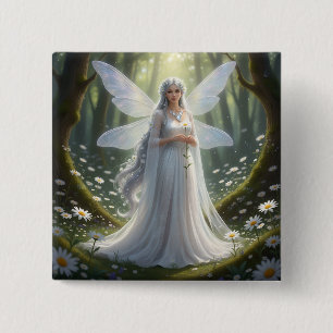 Prachtige April Diamond Fairy Vierkante Button 5,1 Cm