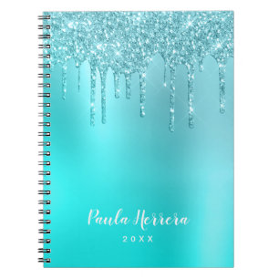 Prachtige aqua blauwe mint & turquoise glinsterend notitieboek