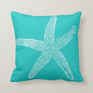 Prachtige Aqua met White Starfish Burlap look Kussen