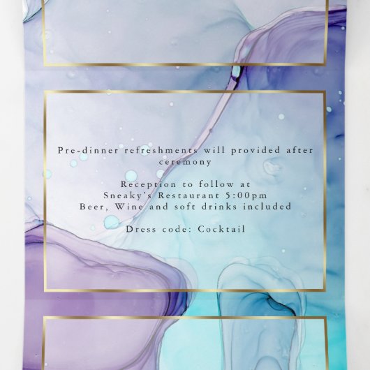 Prachtige Aqua Violet Abstracte Ink Tri-Fold CUSTO Drieluik Uitnodiging (Binnenkant midden)