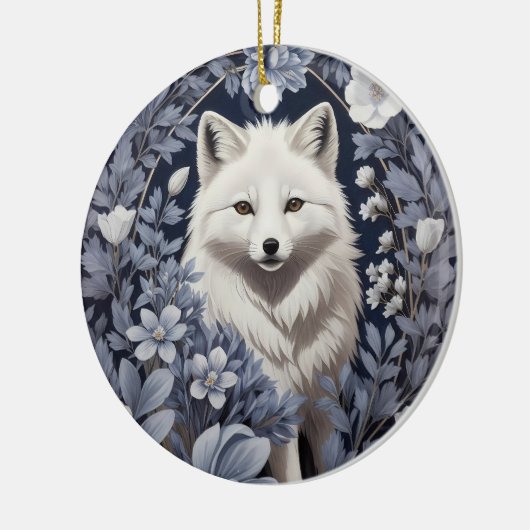 Prachtige Arctic Fox William Morris geïnspireerd Keramisch Ornament (Links)