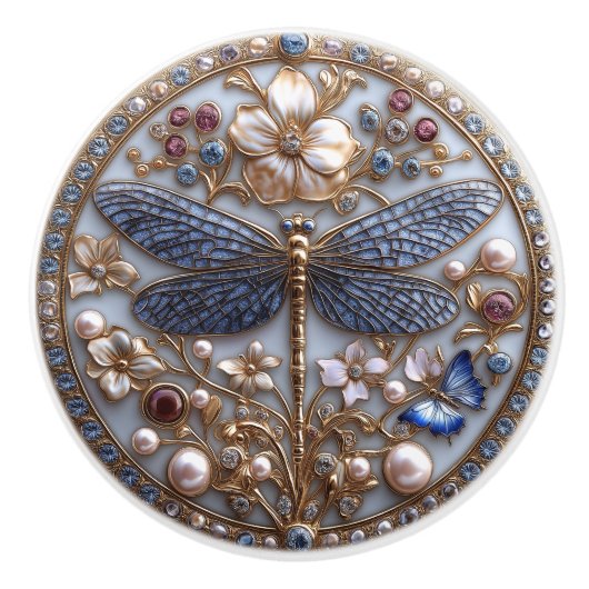 Prachtige Art Deco Libel Keramische Knop (Voorkant)