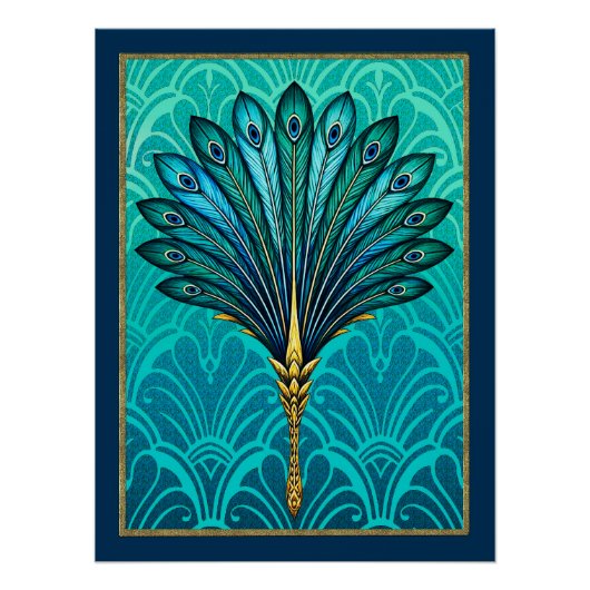 Prachtige Art Deco Peacock Fan Poster. Perfect Poster (Voorkant)