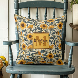 Prachtige Art Nouveau Zonnebloem Monogrammed Kussen