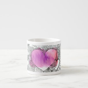 Prachtige Art Pen en Ink Art over Waterverf wassen Espresso Kop