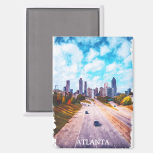 Prachtige Atlanta Georgia Travel Skyline Waterverf Magneet