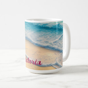 Prachtige Beach Ocean Waves Zand Palm Bomen Koffiemok