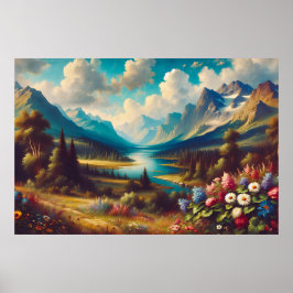 Prachtige bergen en een magische rivier poster