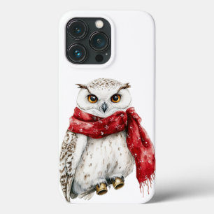 Prachtige besneeuwde witte uil met rode sjaal iPhone 13 pro hoesje