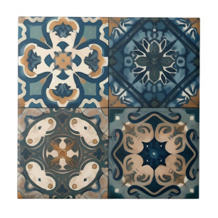 Prachtige blauw en bruin Marokkaanse keramische Te Tegeltje