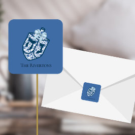 Prachtige Blauwe Dreidel Chinoiserie Naam Sticker