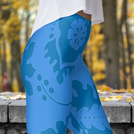 Prachtige blauwe en Franse blauwe bloemenprint Leggings