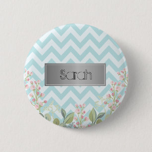 Prachtige blauwe en witte achtergrond, kool bloeme ronde button 5,7 cm