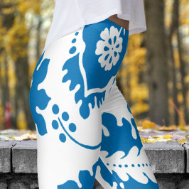 Prachtige blauwe en witte bloemenprint leggings