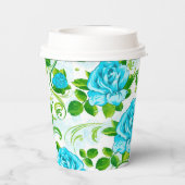 Prachtige blauwe Rozen met groene blaadjes papiere Papieren Bekers (Achterkant)